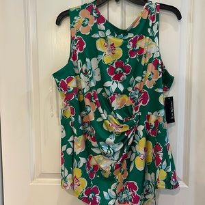Floral top w/ gathered midline. BNWT. Sleeveless. Size XL. Green/ pink/ yellow